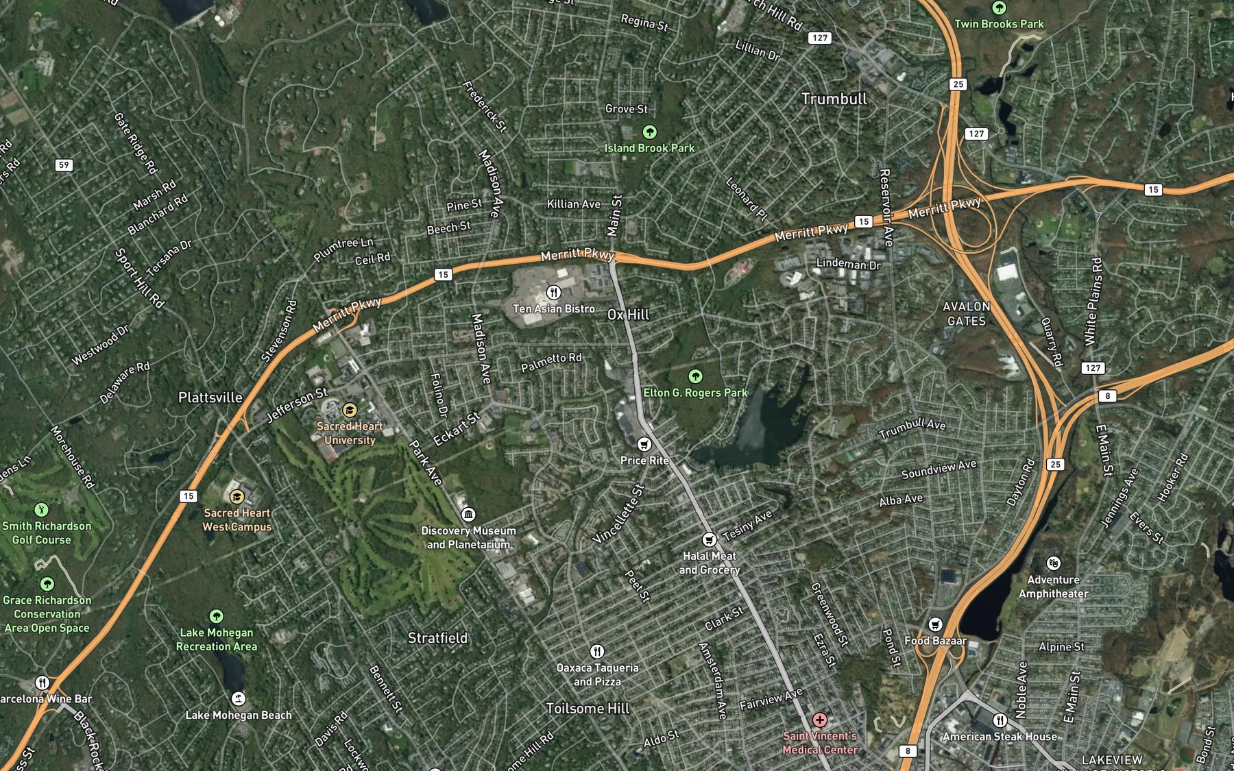 Satellite map of the Horse Tavern Reservoir