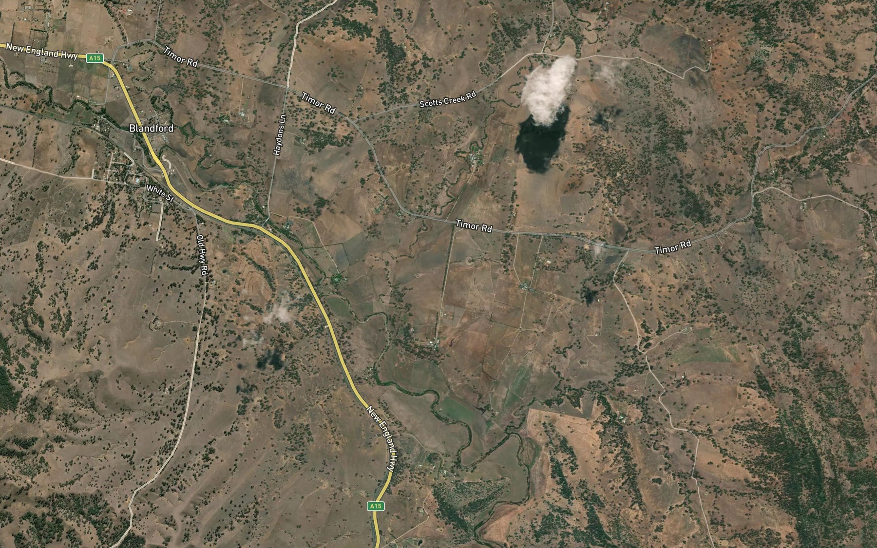 Satellite map of the Warlands Creek