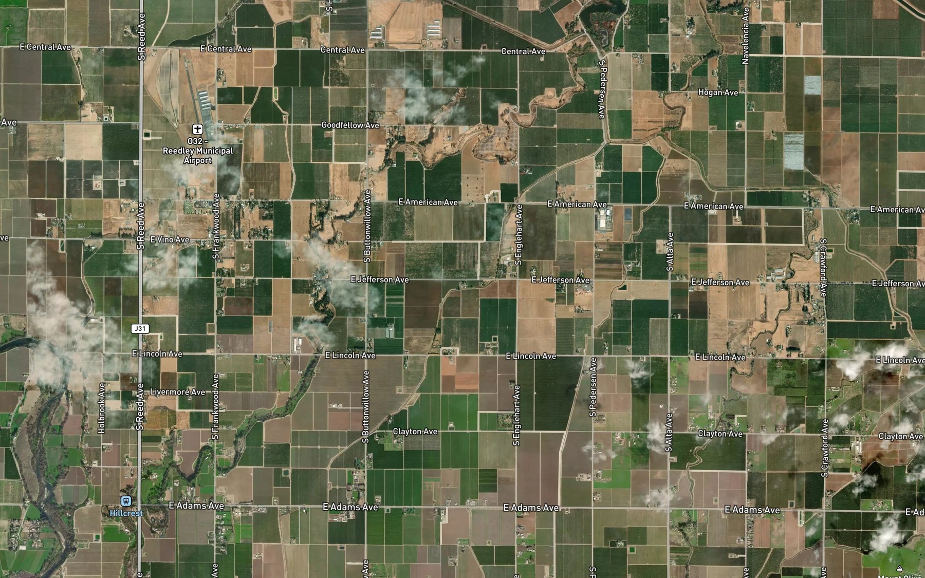 Satellite map of the Reedley Main Canal