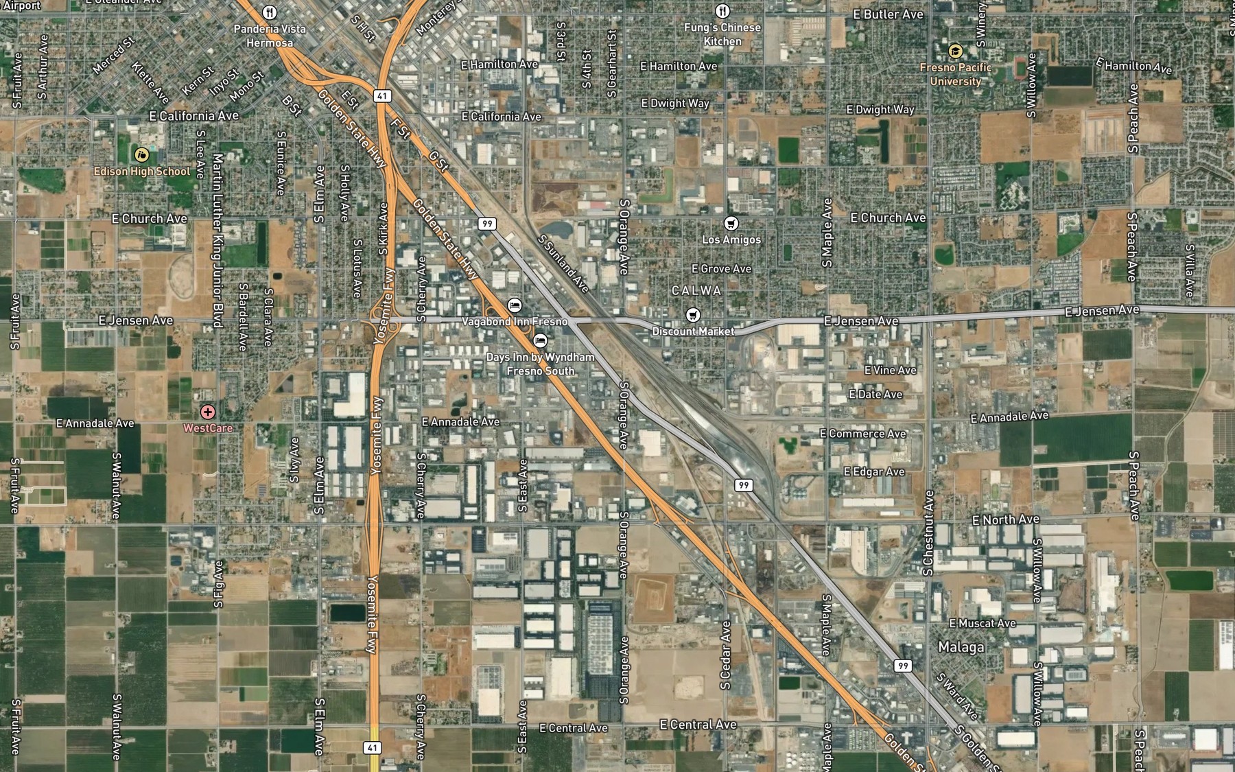 Satellite map of the Fresno Colony Canal