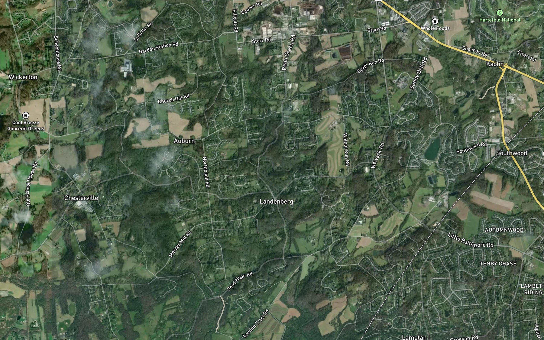 Satellite map of the Laurel Woods Run