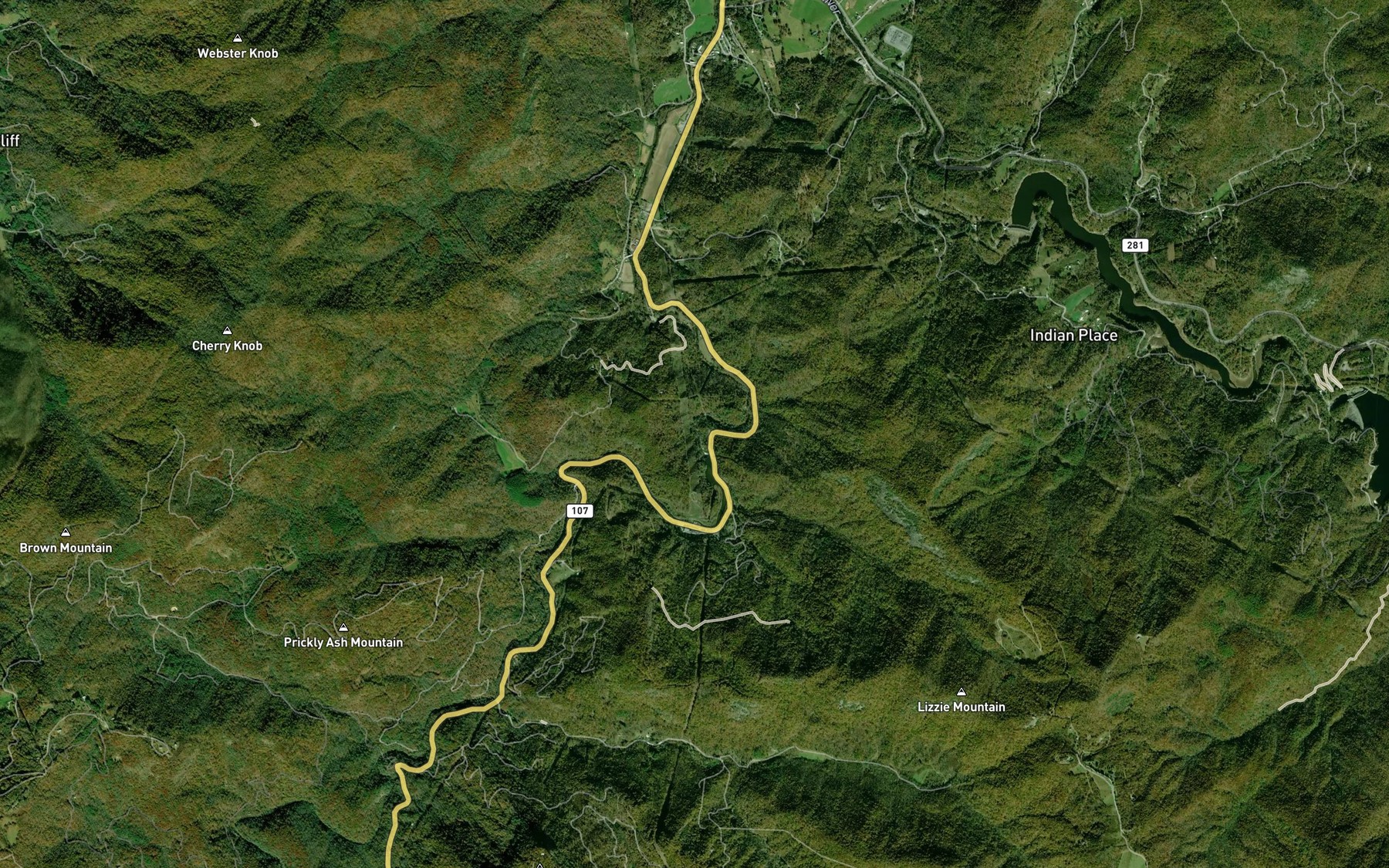 Satellite map of the Tuckasegee Lake