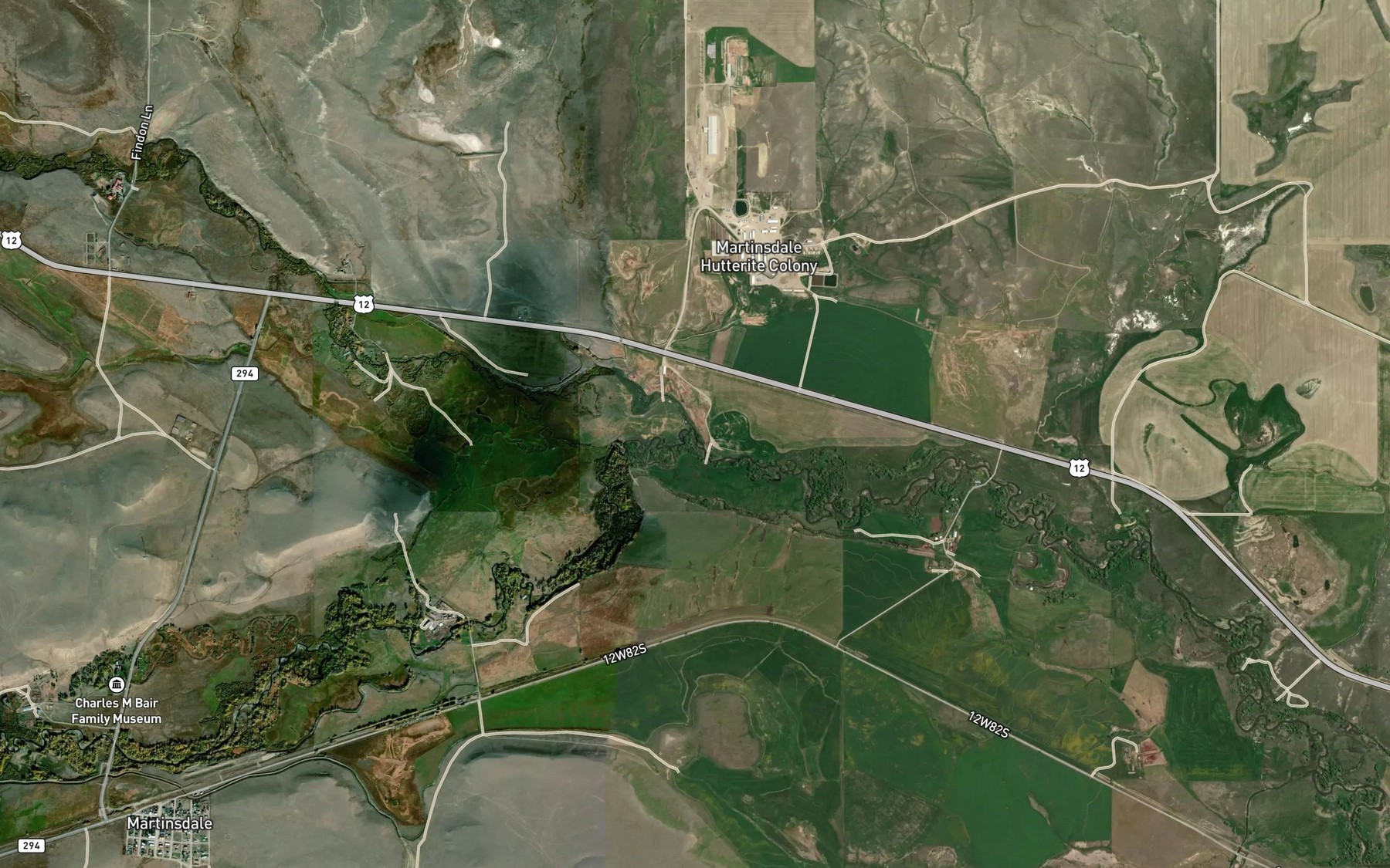 Satellite map of the South Fork Musselshell River