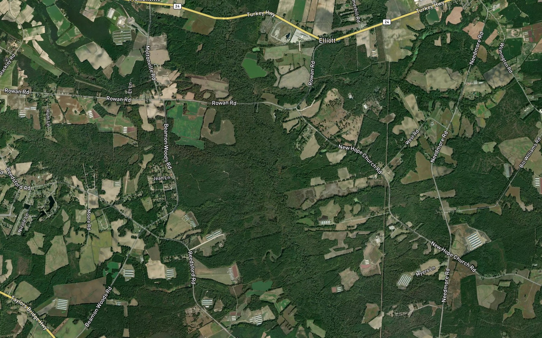 Satellite map of the Rowan Branch
