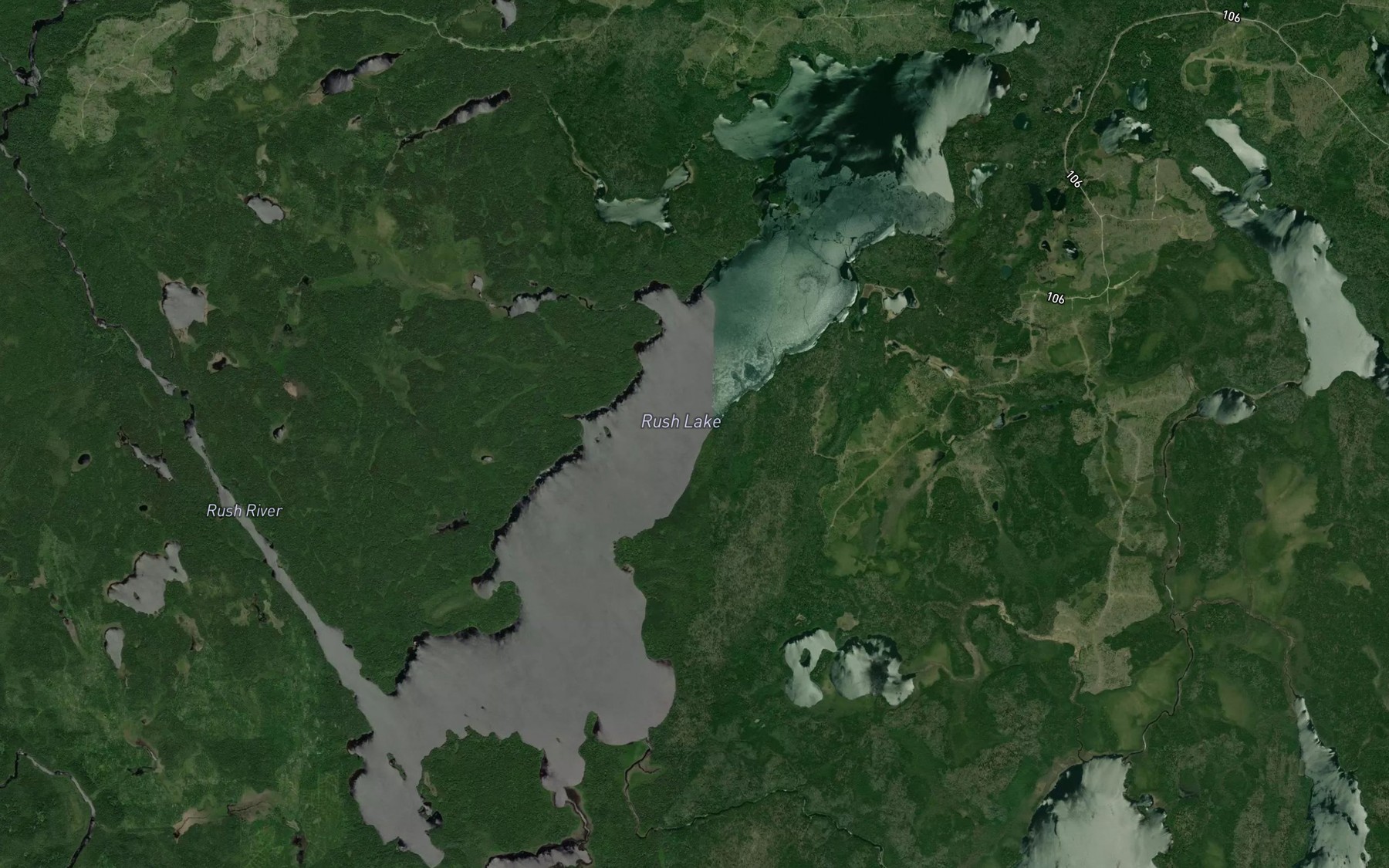 Satellite map of the Rush Lake