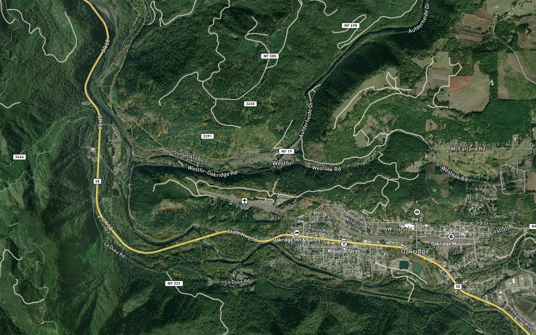 Satellite map of the McLane Creek