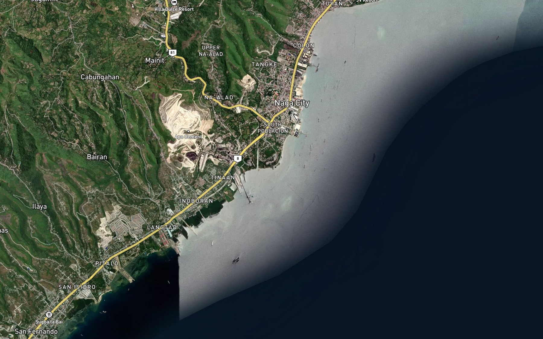 Satellite map of the Pandan River