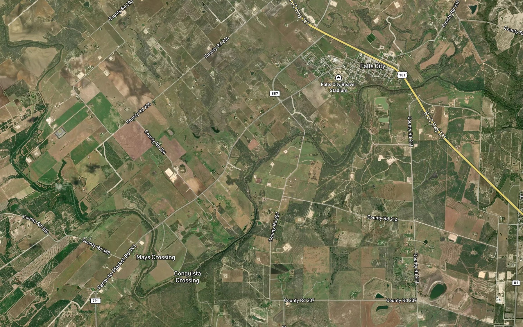 Satellite map of the Las Moras Creek