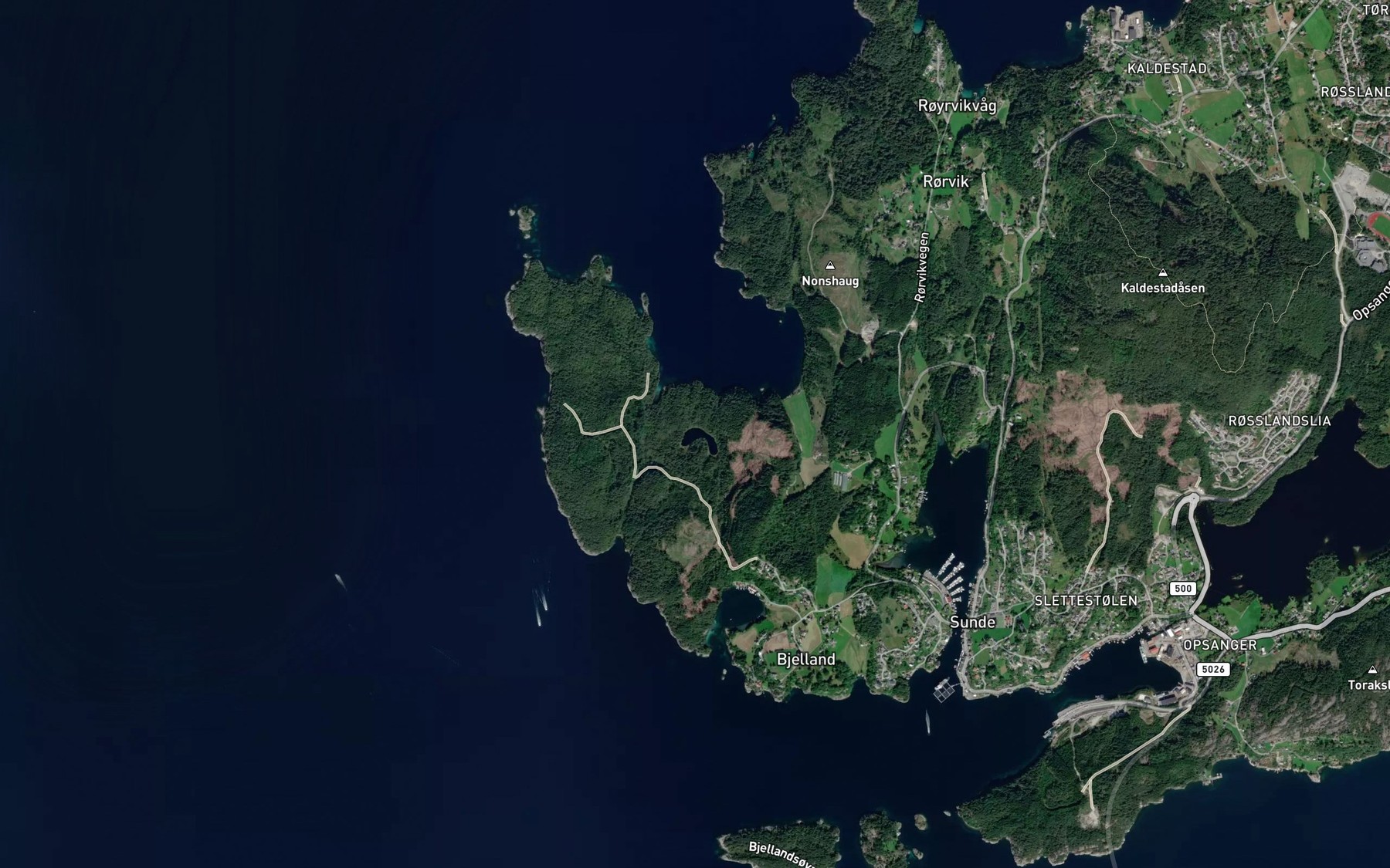 Satellite map of the Bjellandstjorna