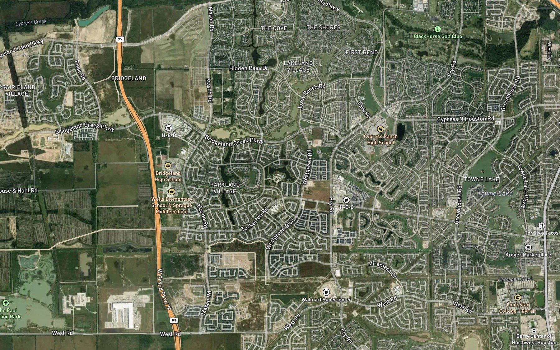 Satellite map of the Cypress Farms Lake Number 1