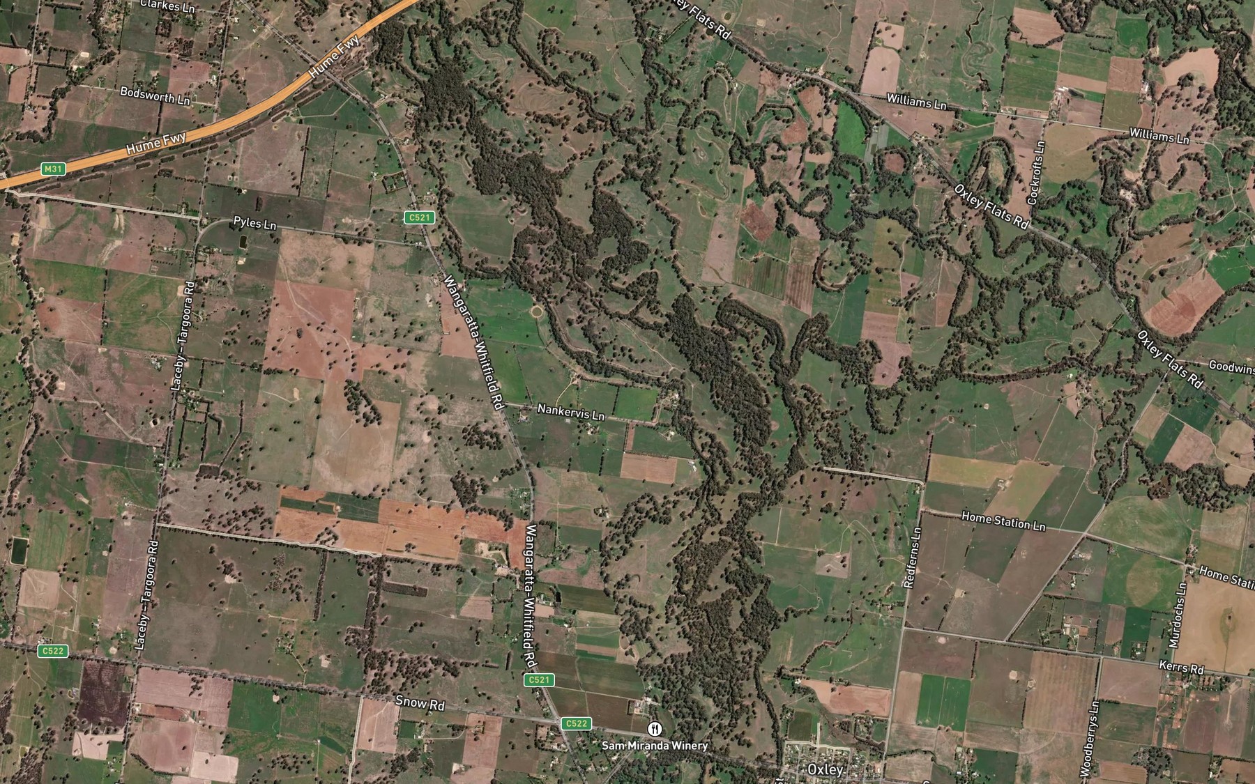 Satellite map of the Tea Garden Creek