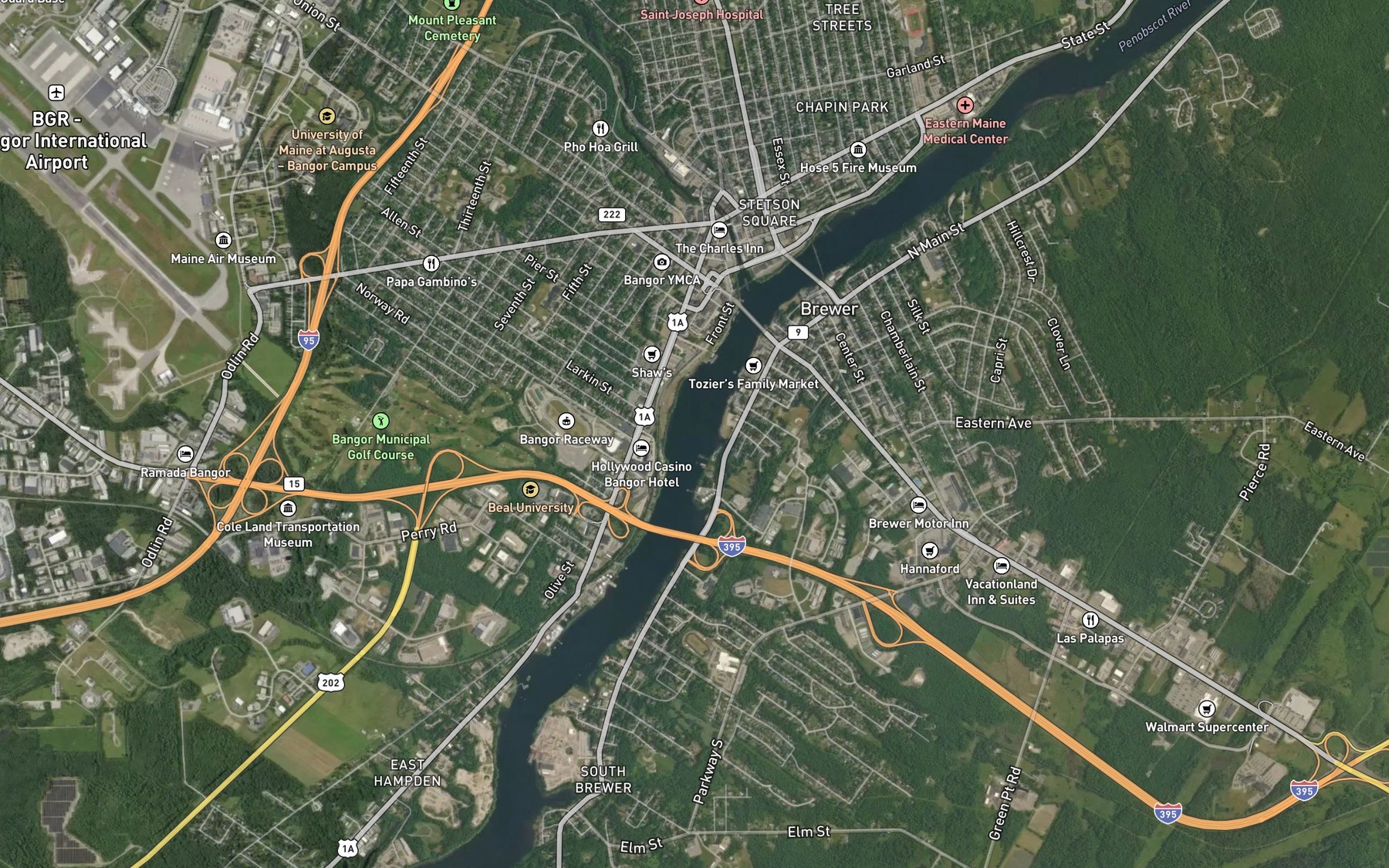 Satellite map of the Penobscot River