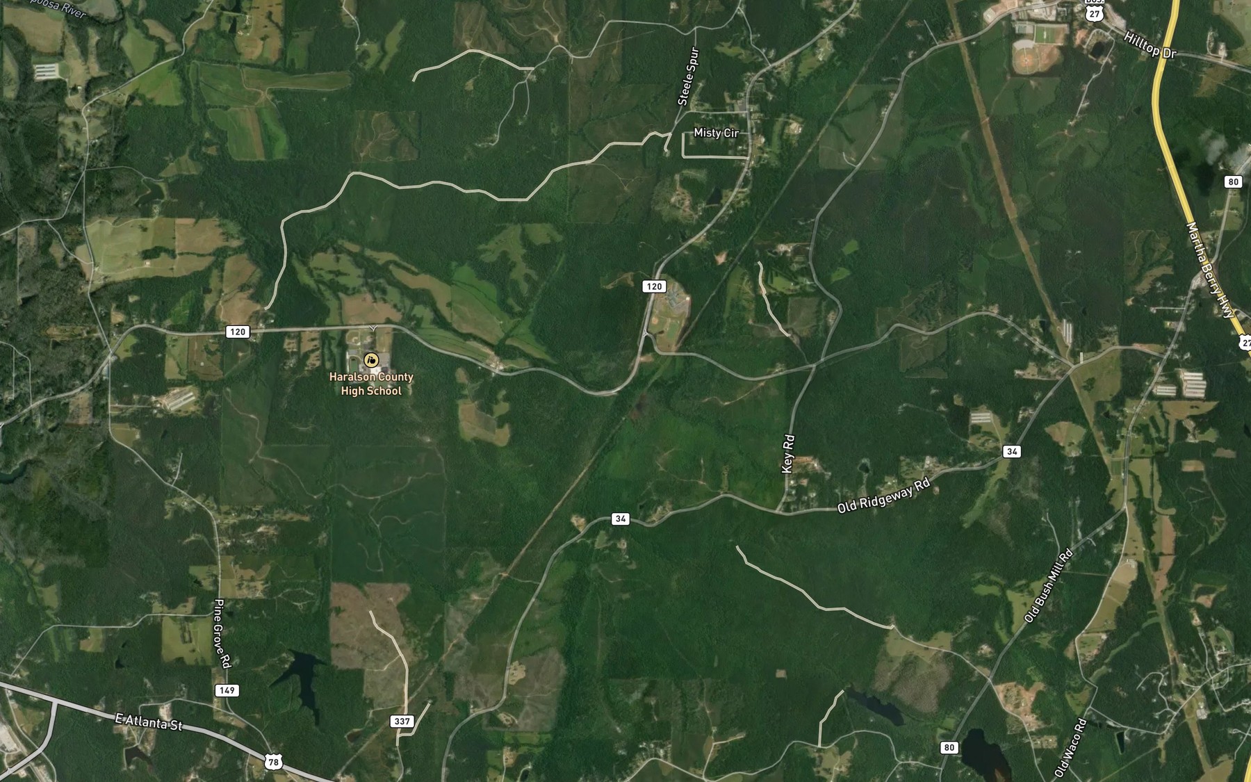 Satellite map of the Holcomb Creek