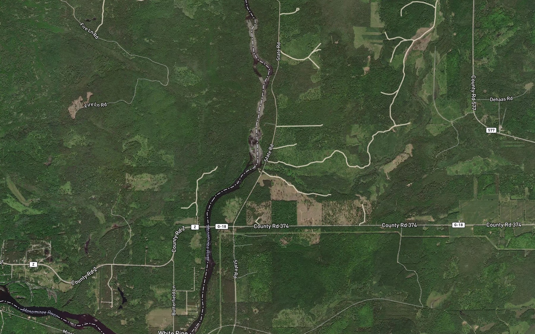 Satellite map of the Pemene Creek