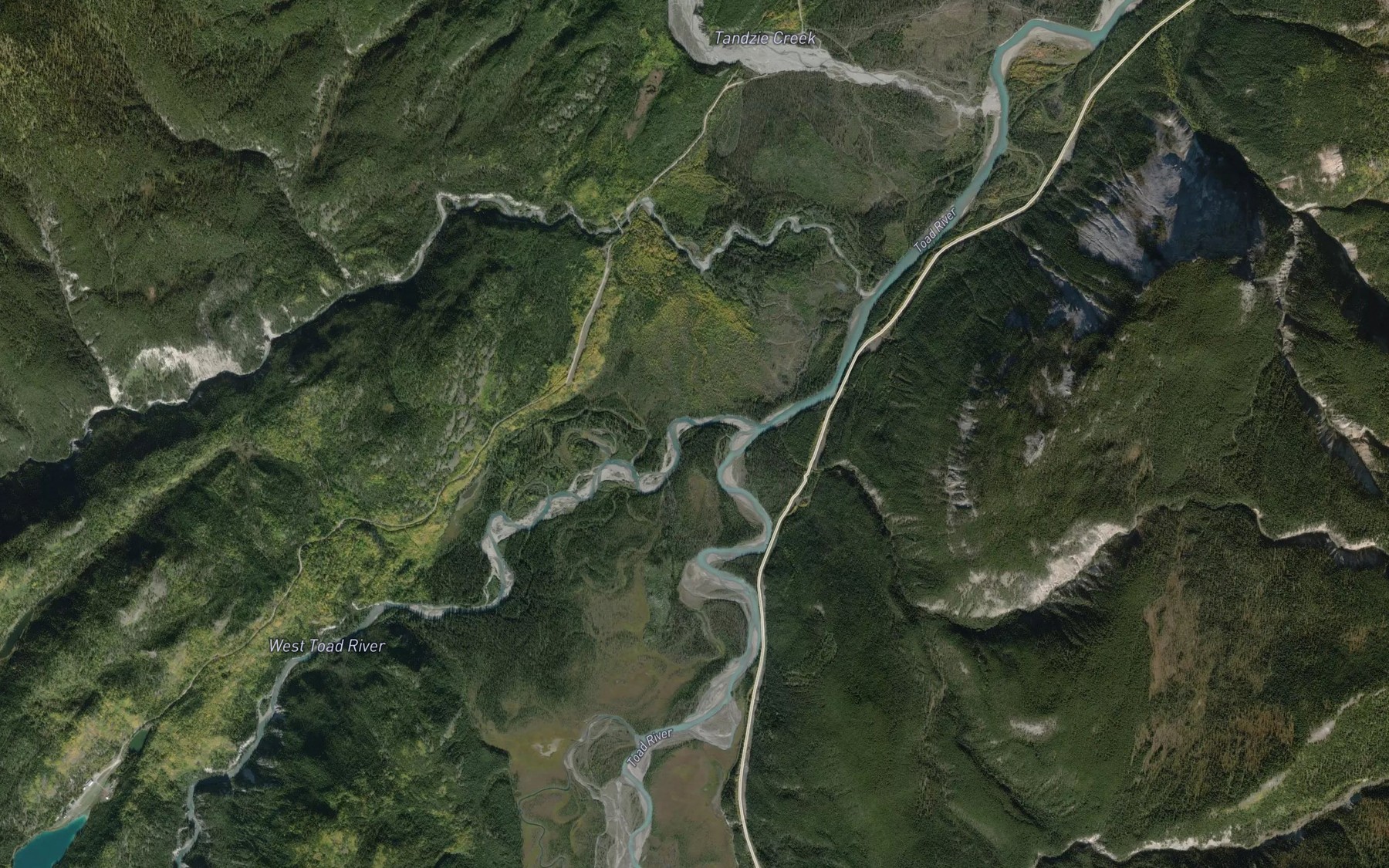 Satellite map of the West Toad River
