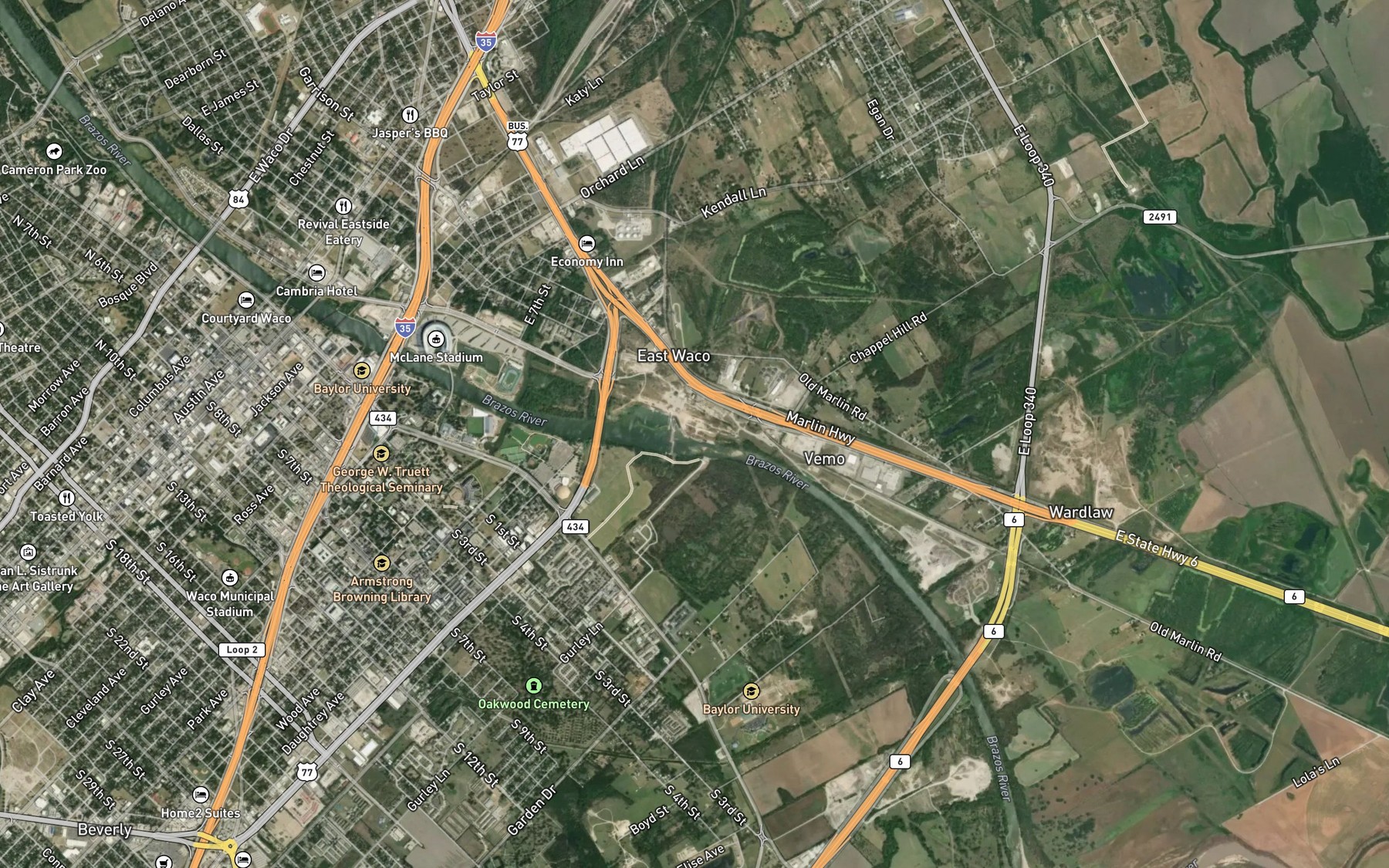 Satellite map of the Lake Brazos