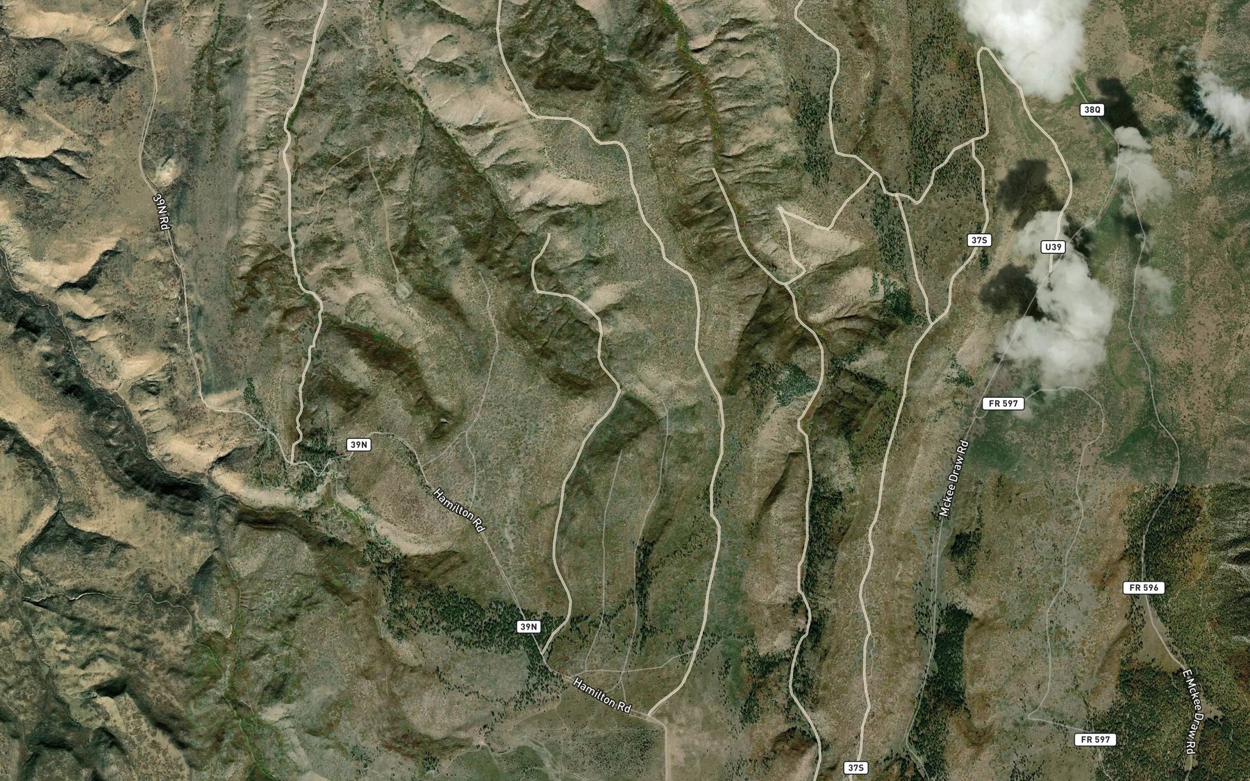 Satellite map of the Two Fork Reservoir