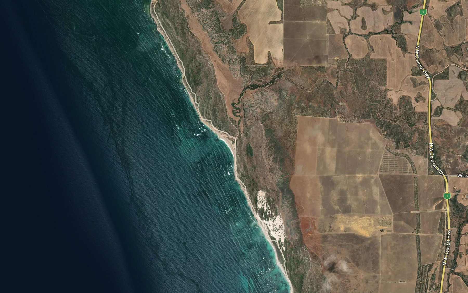 Satellite map of the Oakajee River