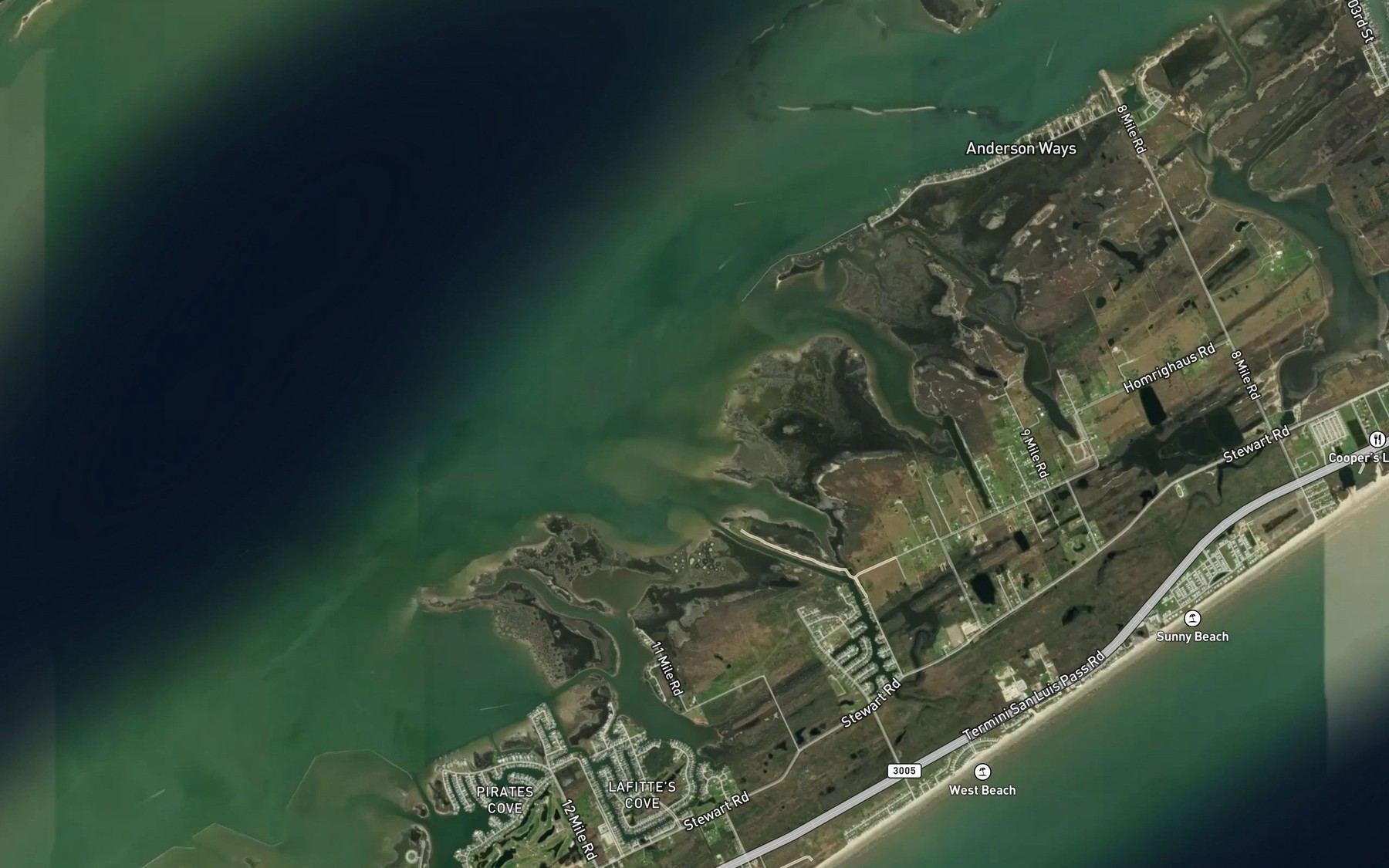 Satellite map of the Melager Cove