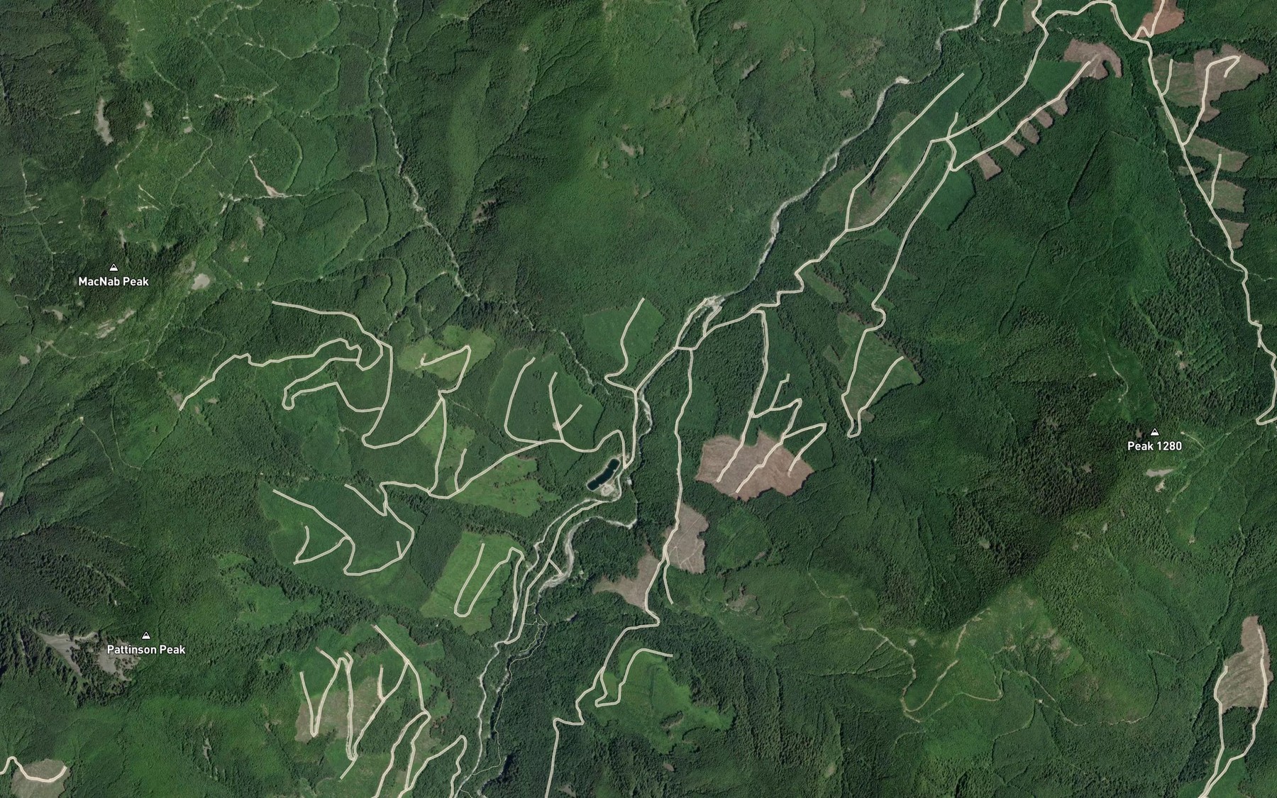 Satellite map of the Rose Creek