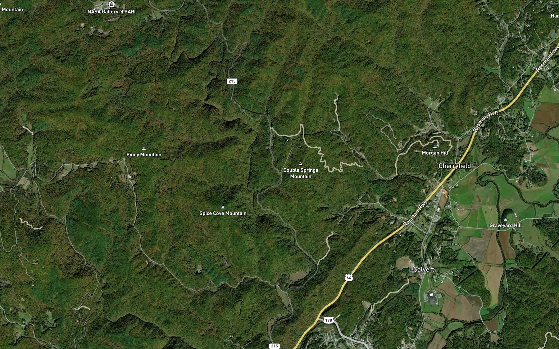 Satellite map of the Little Bearwallow Creek
