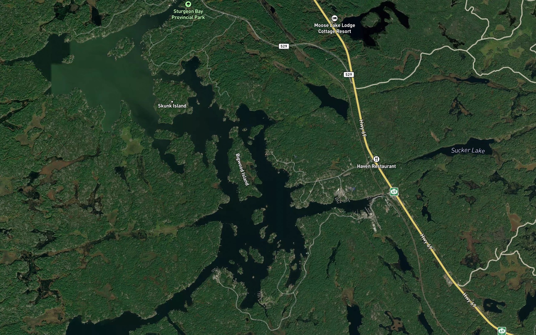 Satellite map of the Sturgeon Bay