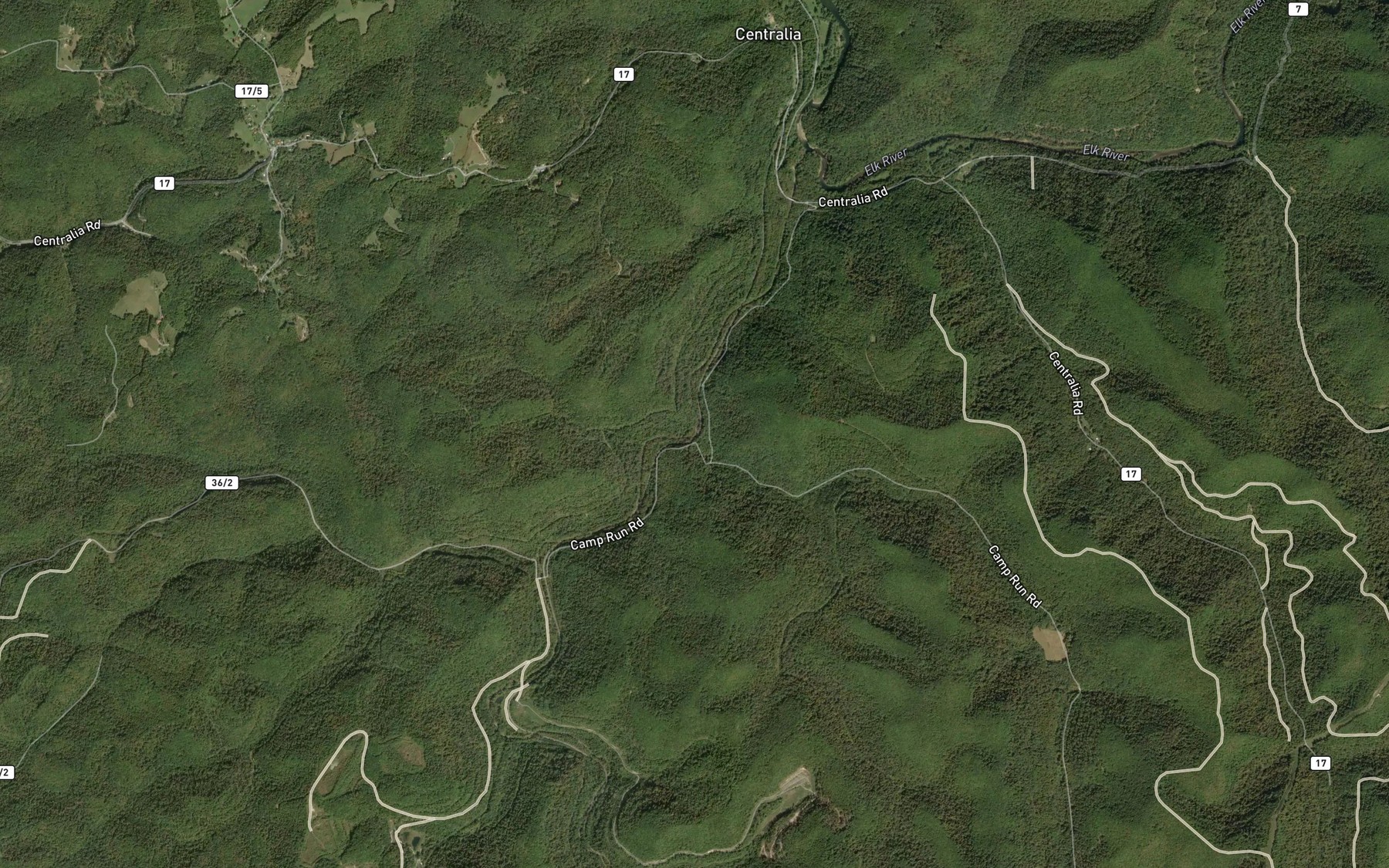 Satellite map of the Camp Creek