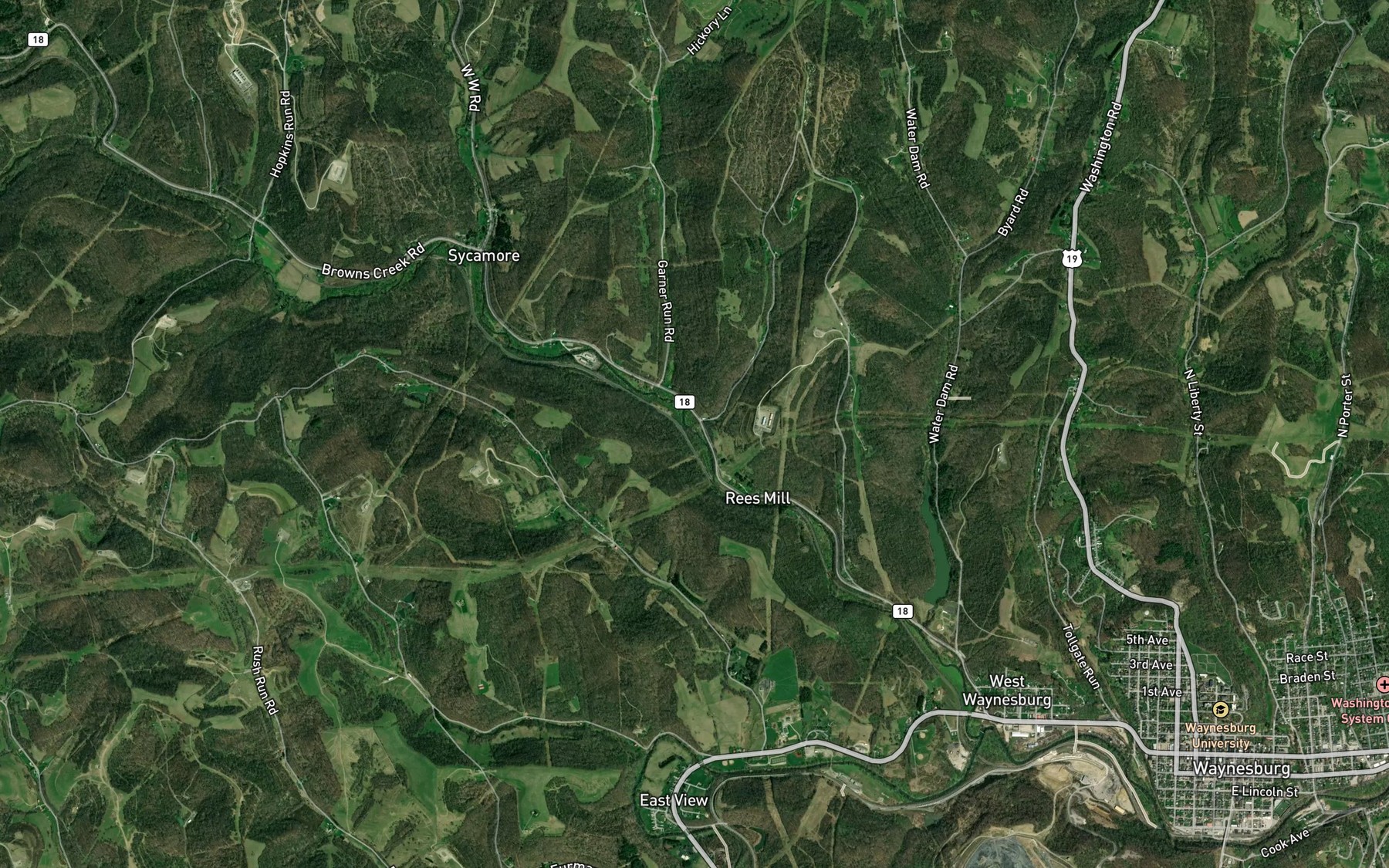 Satellite map of the Mud Lick Run