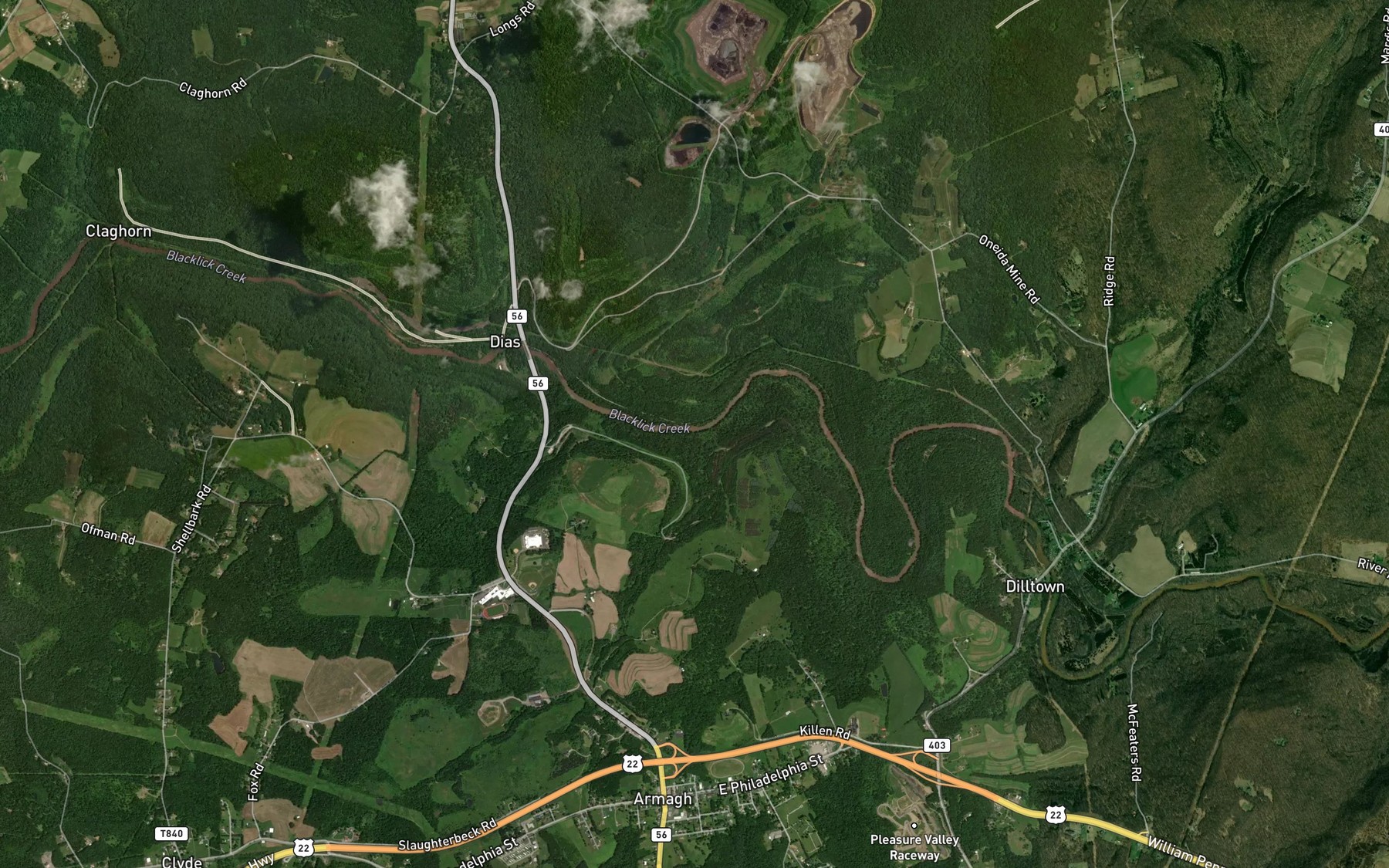 Satellite map of the Mardis Run