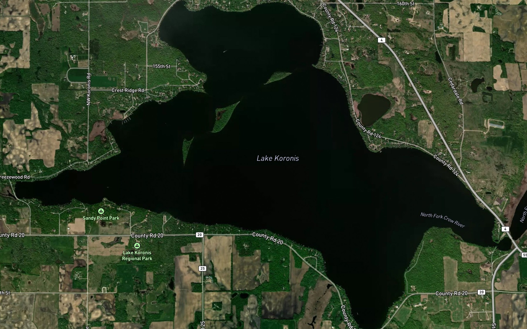 Satellite map of the Lake Koronis