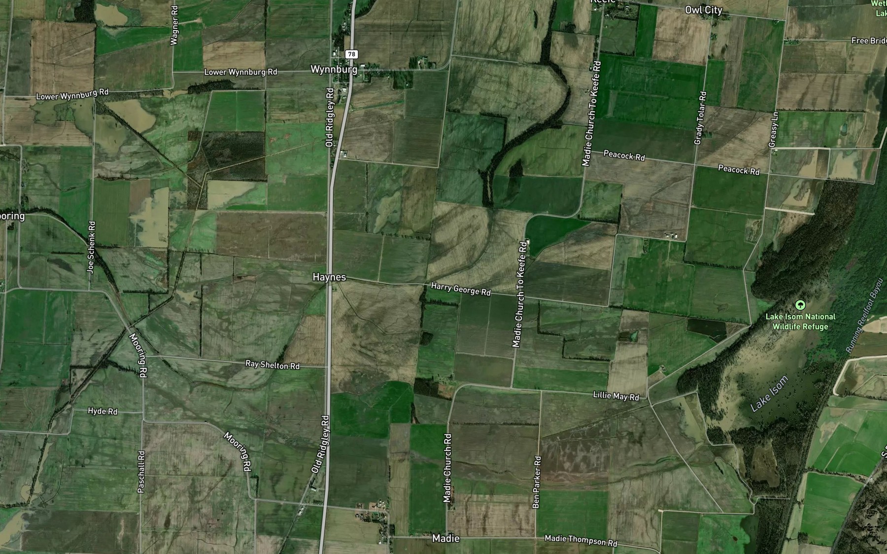 Satellite map of the Blue Bank Bayou