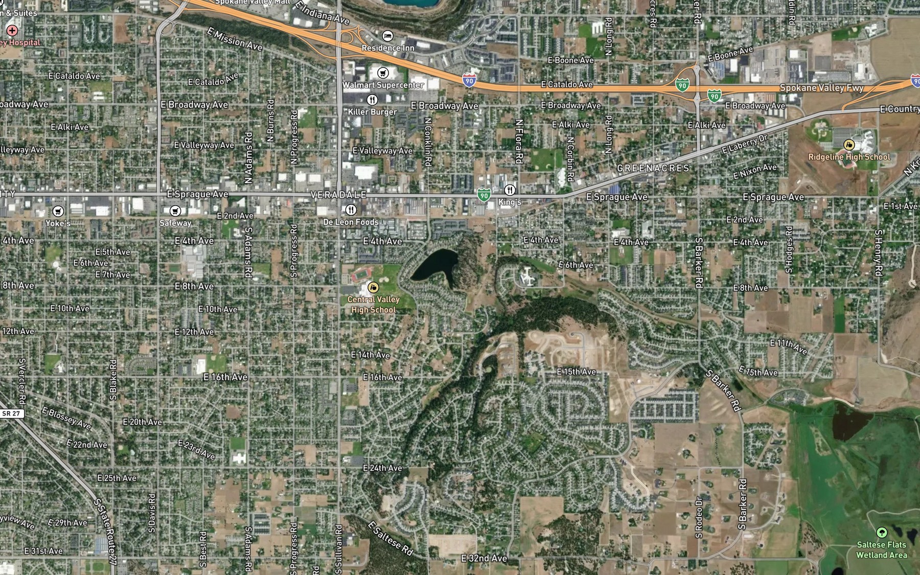 Satellite map of the Saltese Creek