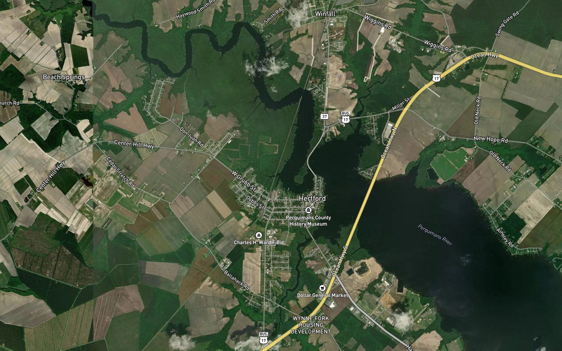 Satellite map of the Toms Creek
