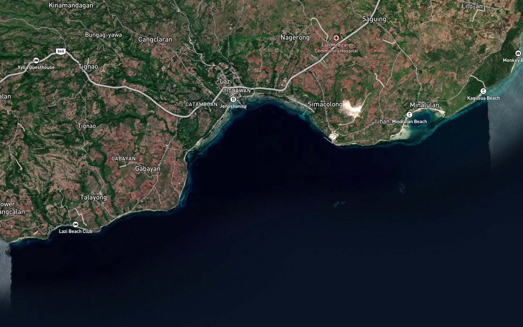 Satellite map of the Lazi Bay