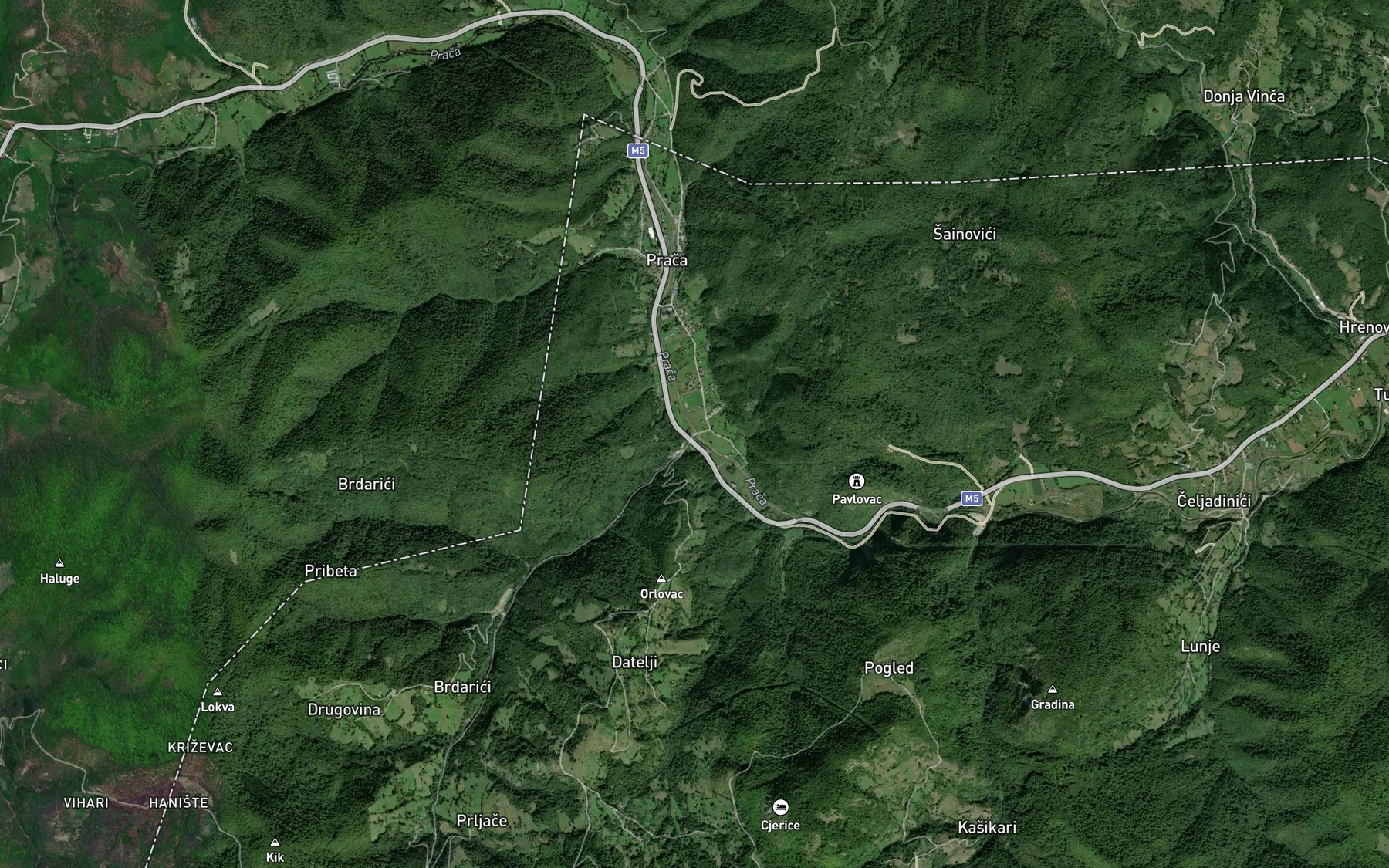 Satellite map of the Veliki Potok