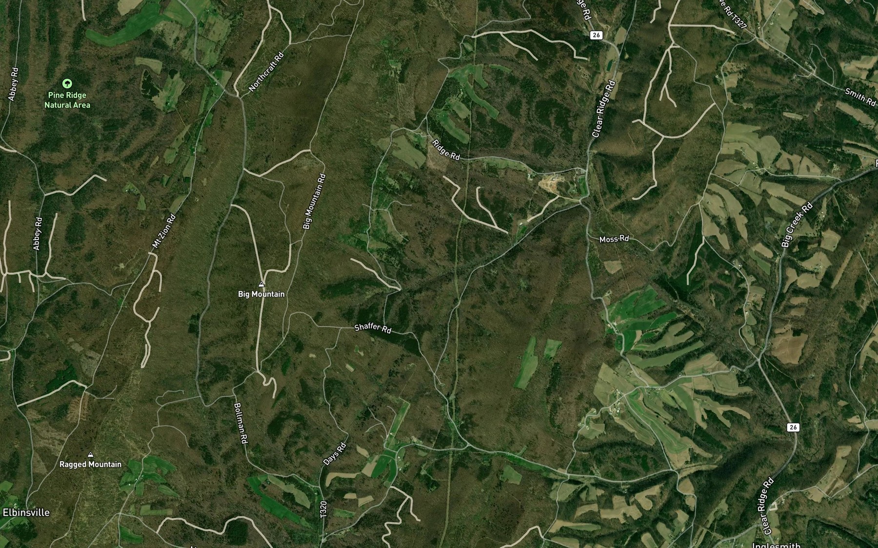 Satellite map of the Tewell Run