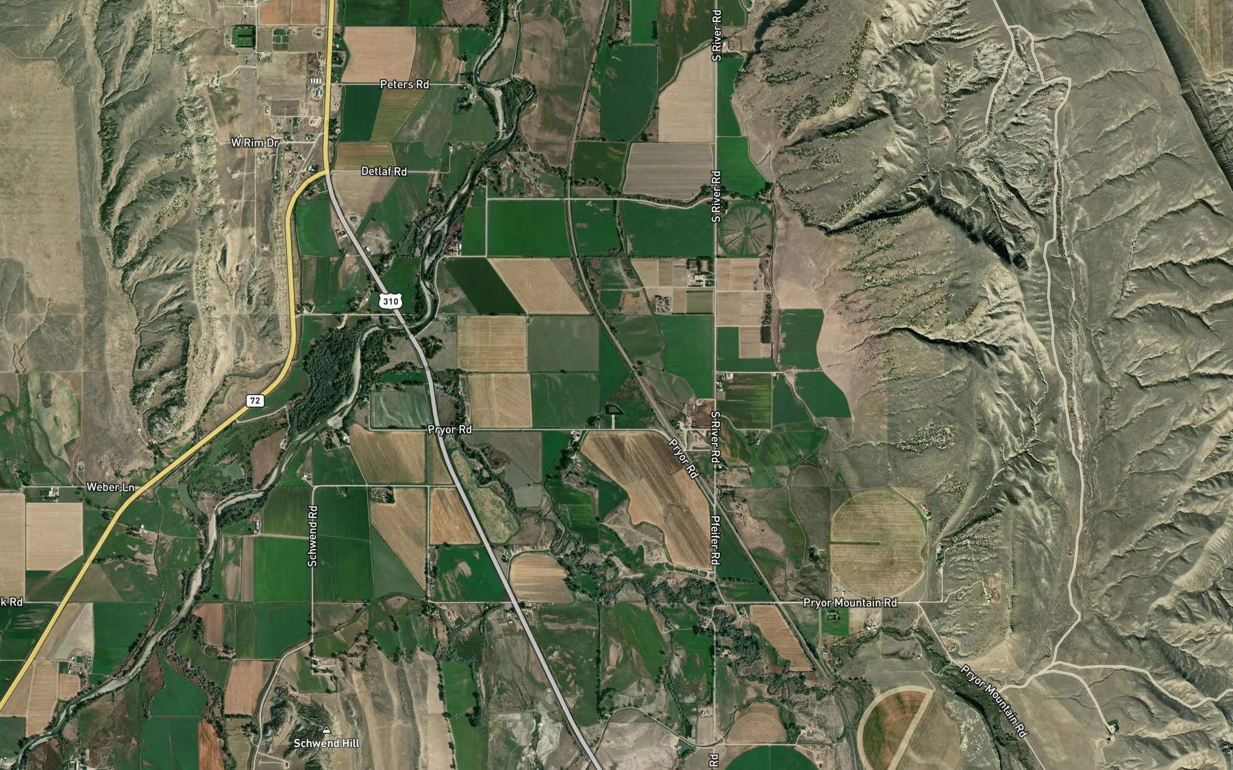 Satellite map of the Bridger Ditch