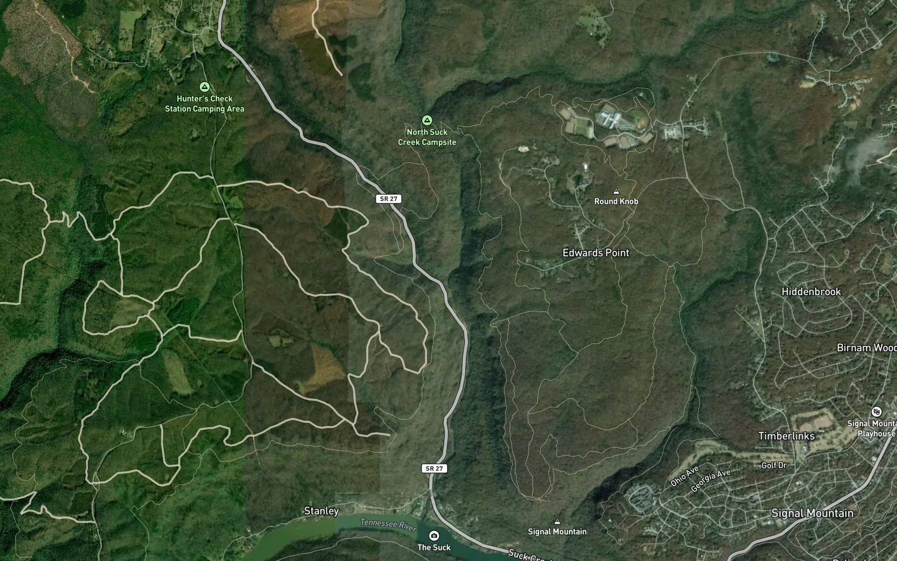 Satellite map of the South Suck Creek