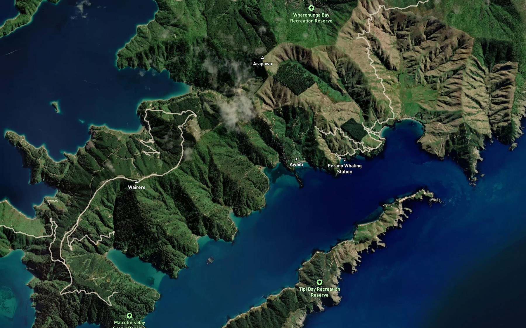Satellite map of the Te Awaiti Bay
