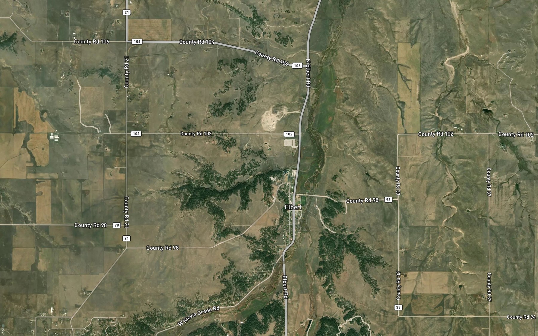 Satellite map of the Kiowa Creek Watershed 2-K-10 Reservoir