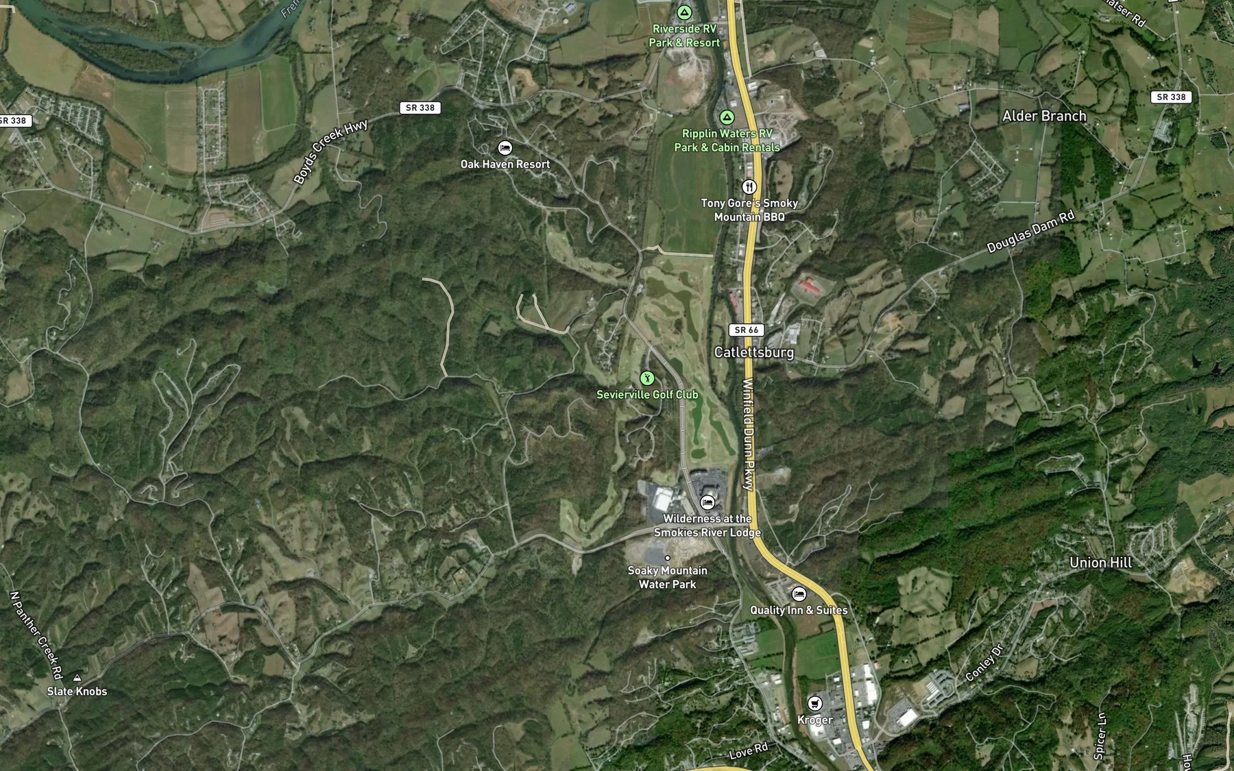 Satellite map of the Little Gists Creek