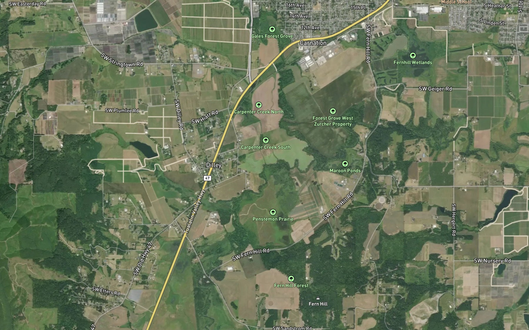 Satellite map of the Carpenter Creek