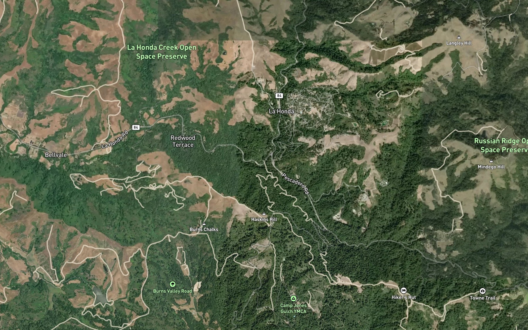 Satellite map of the La Honda Creek