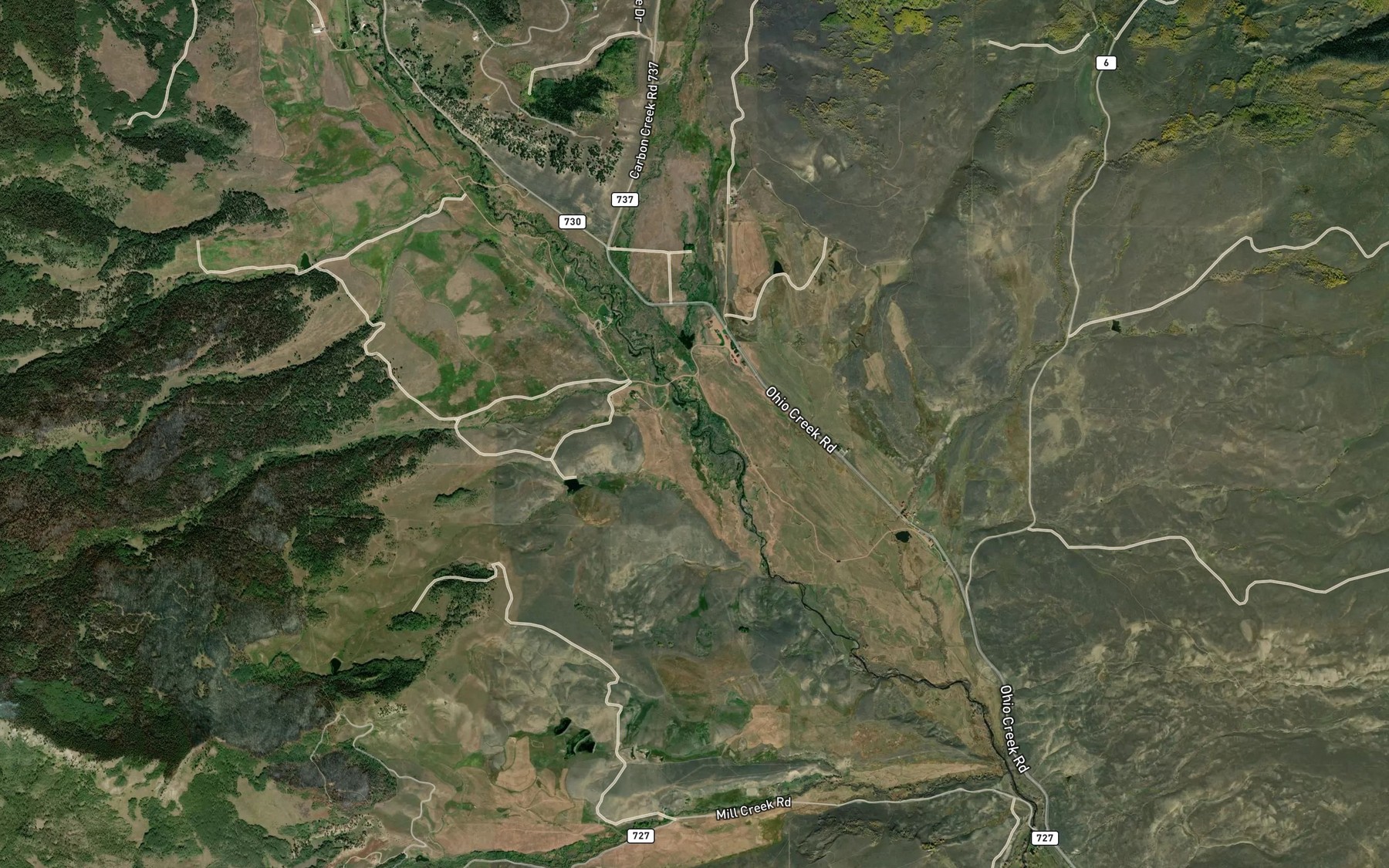 Satellite map of the Squirrel Creek