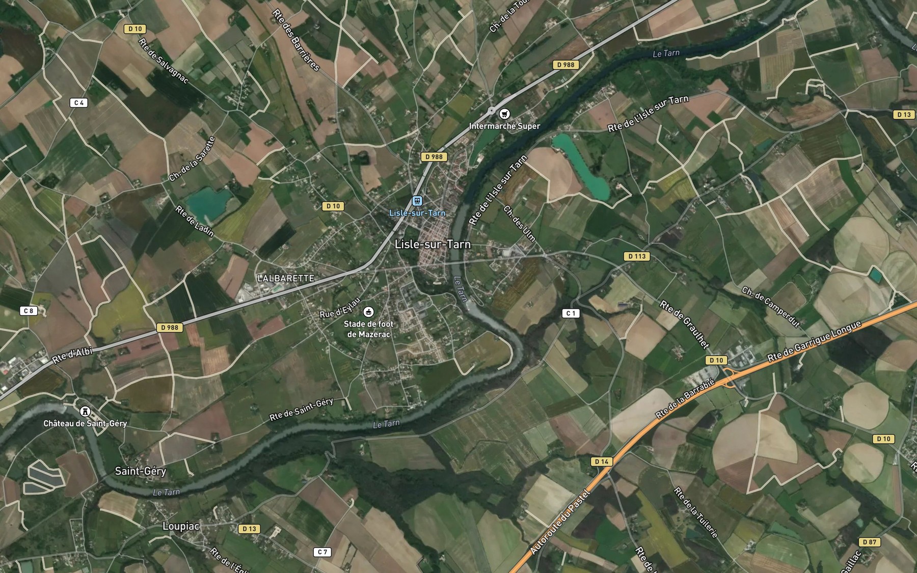 Satellite map of the Ruisseau de Rabistau