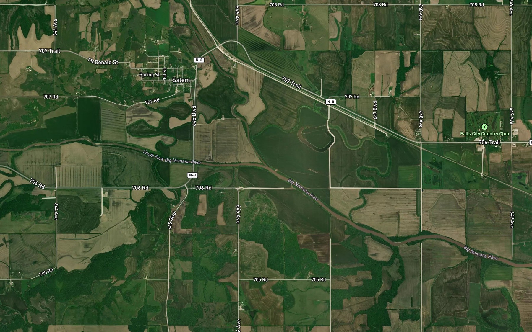 Satellite map of the South Fork Big Nemaha River
