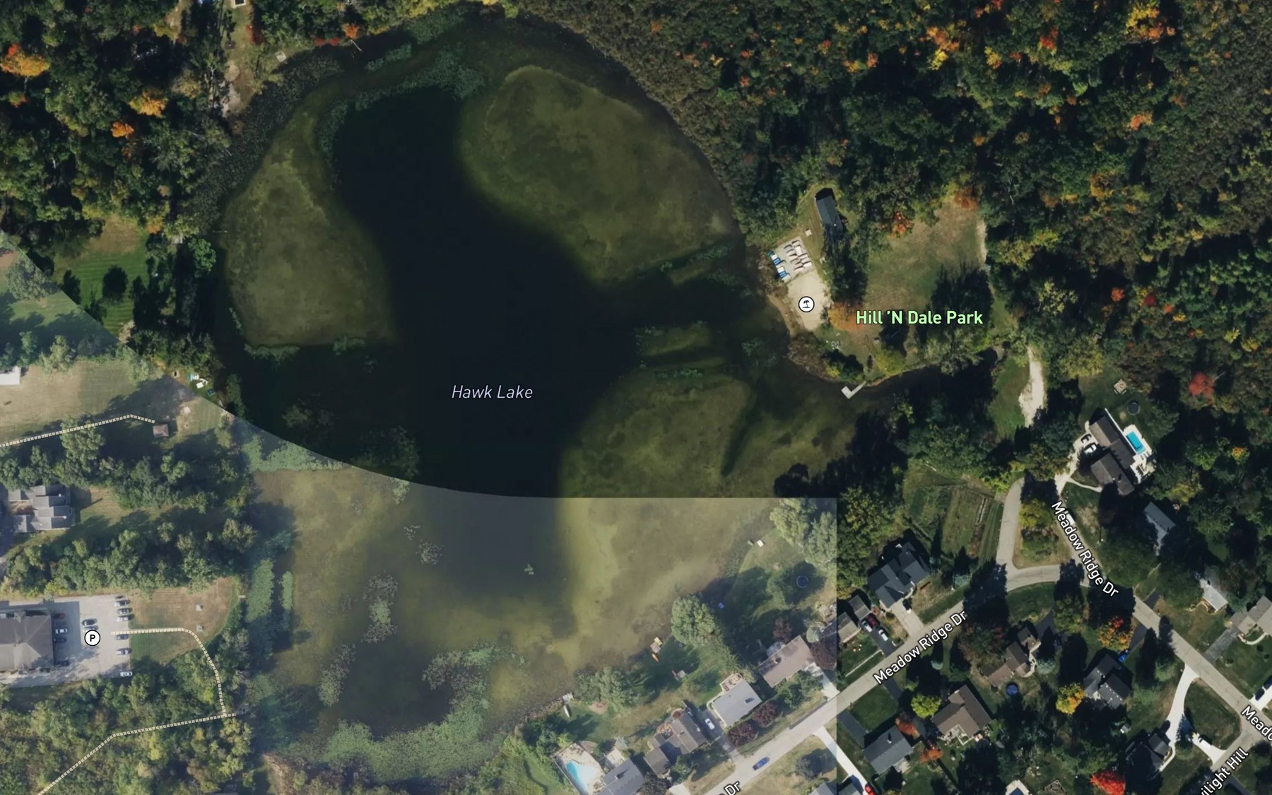 Satellite map of the Hawk Lake