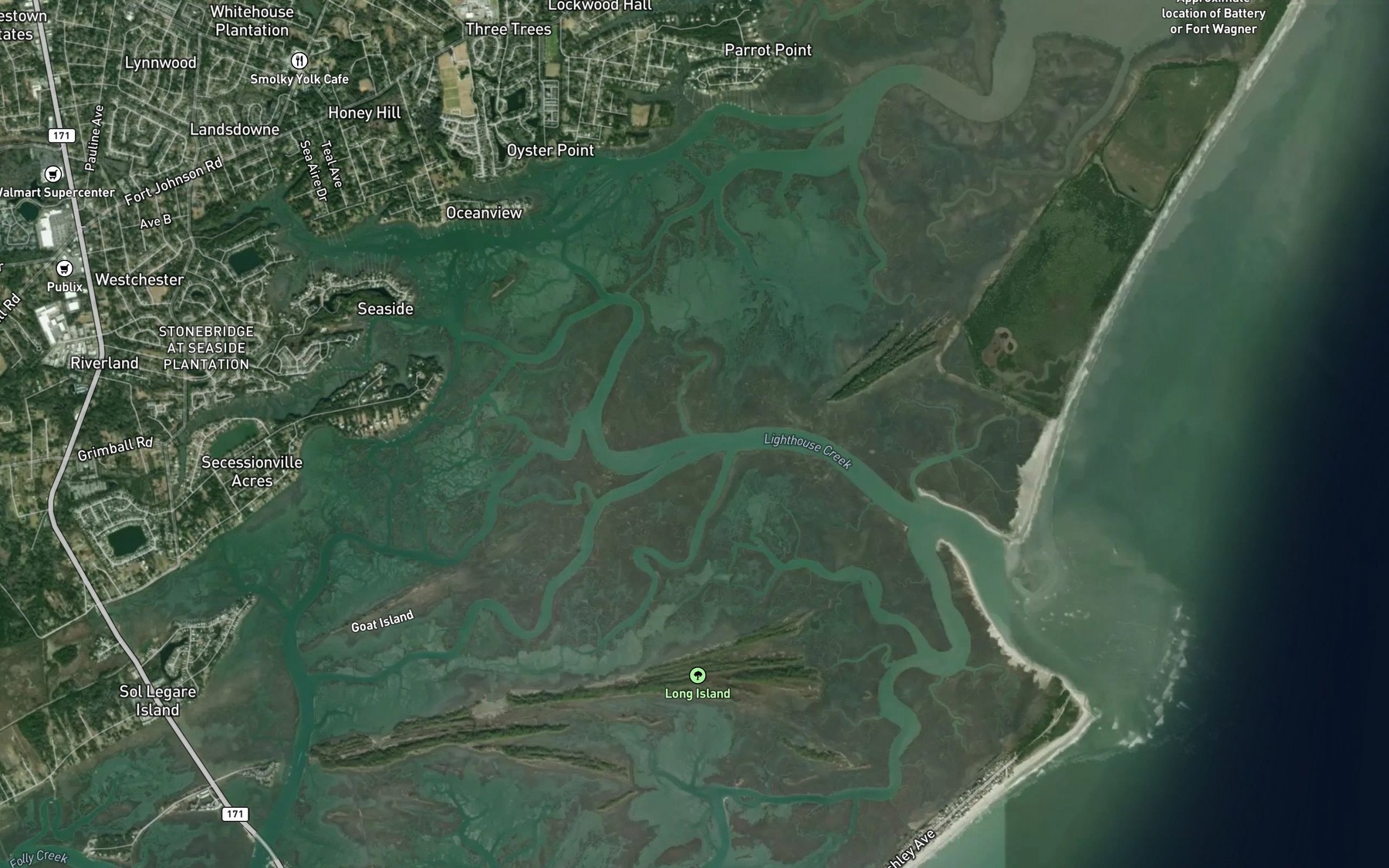 Satellite map of the Fort Johnson Creek