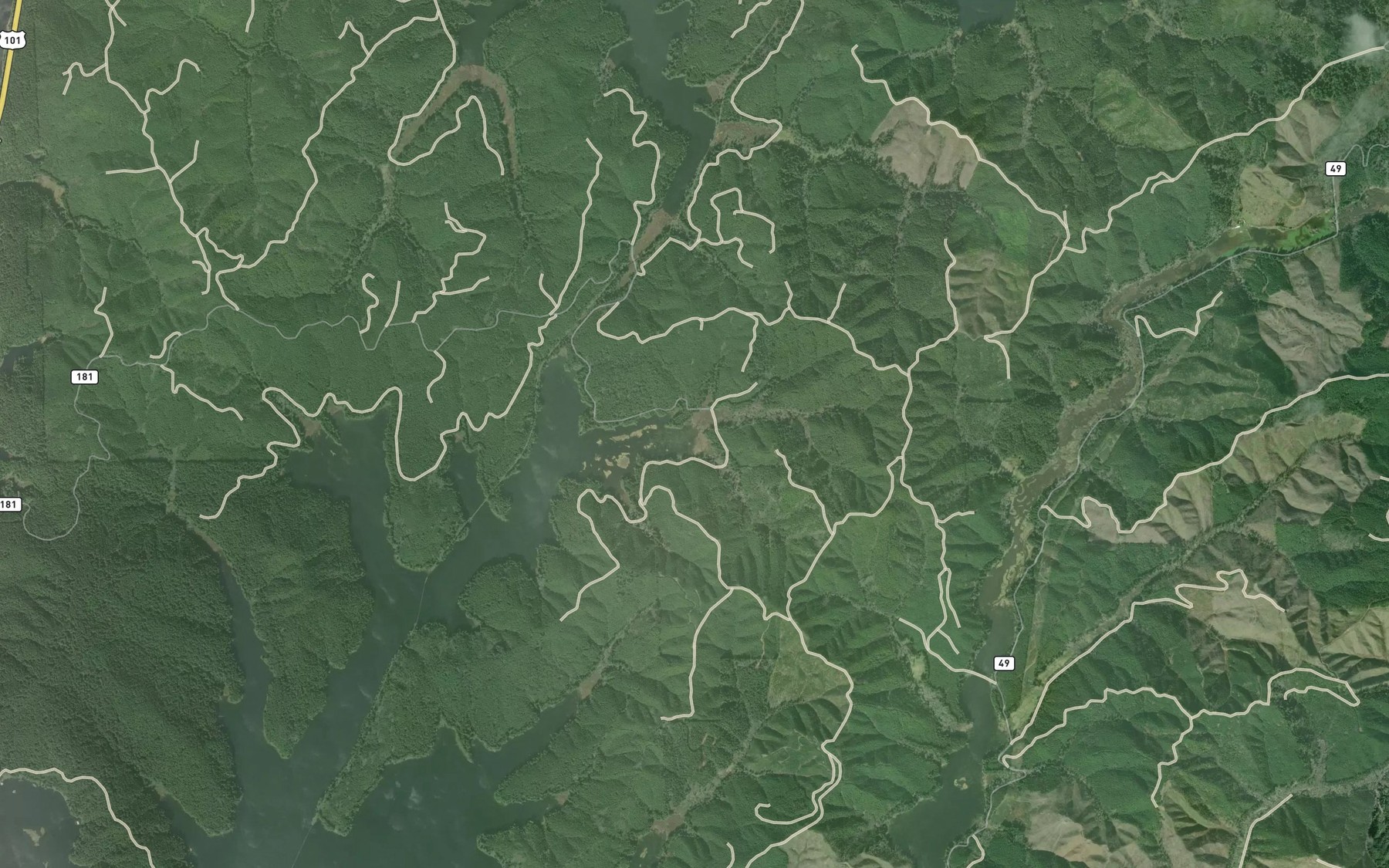 Satellite map of the John Sims Creek