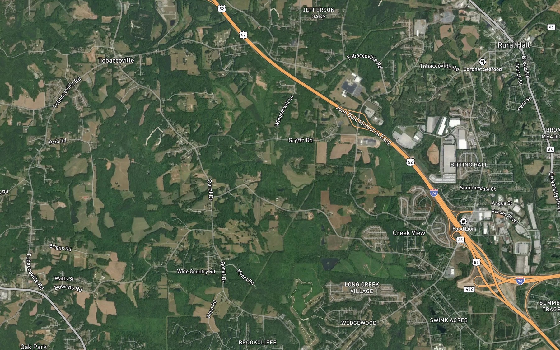 Satellite map of the Parkers Creek